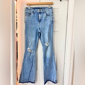 Express Light Blue Distressed Flare Jeans